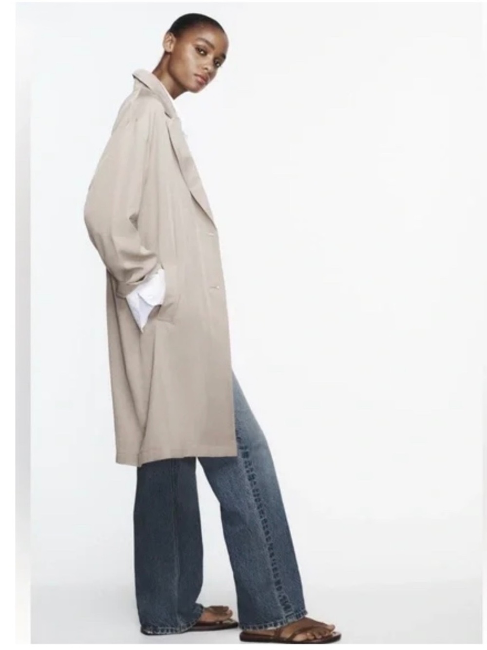 Zara Flowy Beige Trench Coat Duster size Small
